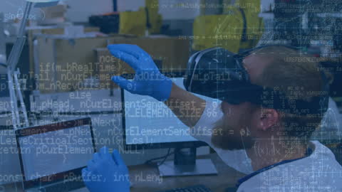 VR Technology Engineer Analyzing Data in Workshop