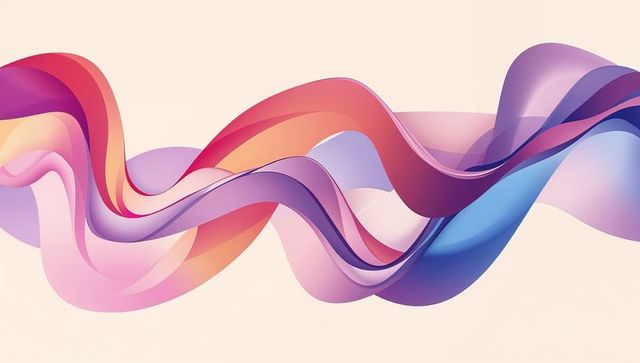 Flowing pastel ribbon waves curling across cream canvas, layered gradient motion, silken