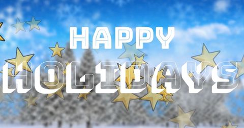 Festive Winter Landscape with Holiday Message and Stars