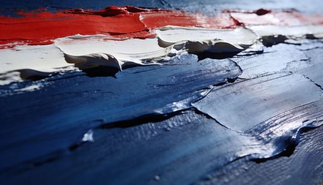Thick impasto red white blue palette knife texture closeup for creative backgrounds