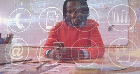 Professional Managing Data with Smartphone and Digital Interface Icons