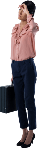 Transparent confident businesswoman holding briefcase