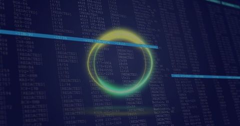 Neon circle hovering over data visualization in digital technology concept