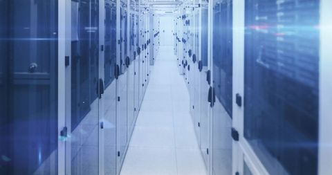 Row of Servers in High-Tech Data Center with Blue Electronic Glow - Download Free Stock Images Pikwizard.com