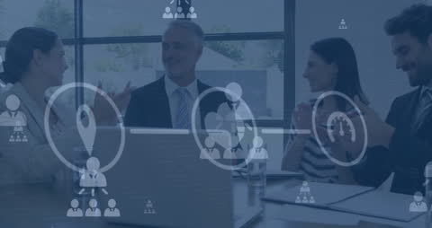 Business Team Collaborating with Digital Network Overlay