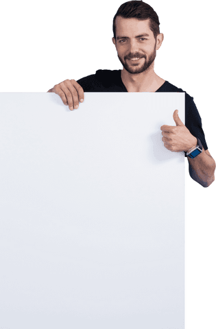 man displaying thumbs up with blank cardboard on transparent background - Download Free Stock Videos Pikwizard.com
