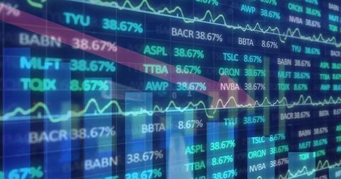 Stock Market Decline Represented by Red Arrow and Ticker Data