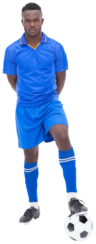 Transparent background soccer player in blue kit with ball