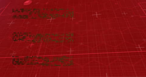 Futuristic Digital Data Processing in Red Hologram Grid