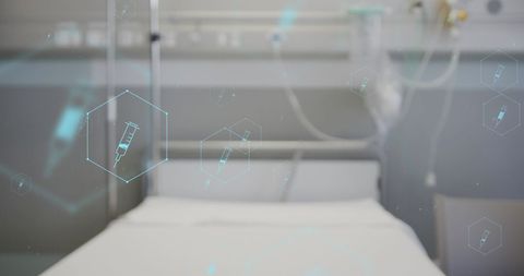 Futuristic Medical Interface Displays Over Hospital Bed