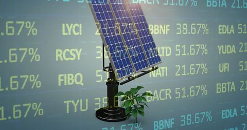 Solar Panel Against Stock Market Display Highlighting Renewable Energy Investments