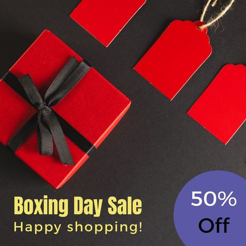 boxing day sale advertisement with gift and red tags - Download Free Stock Templates Pikwizard.com