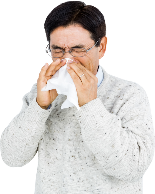 Transparent Man Sneezing into Tissue Using Proper Hygiene Outdoors - Download Free Stock Videos Pikwizard.com