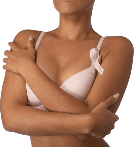 Transparent woman supporting breast cancer awareness in bra