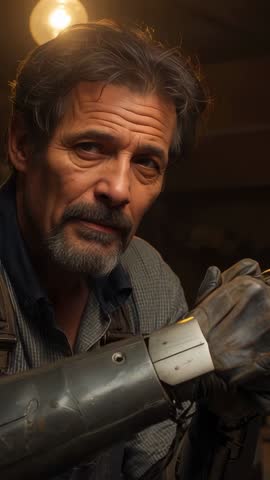 Craftsman Inspecting Prosthetic Forearm at Workbench | Vertical Closeup Video