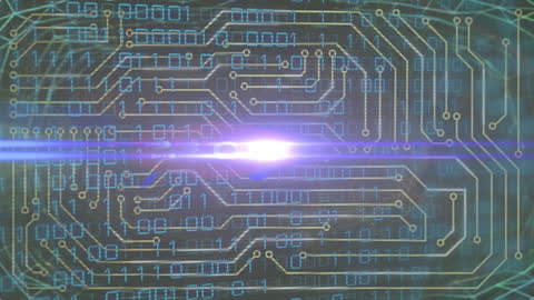 Futuristic Binary Code Flow on Circuity Design