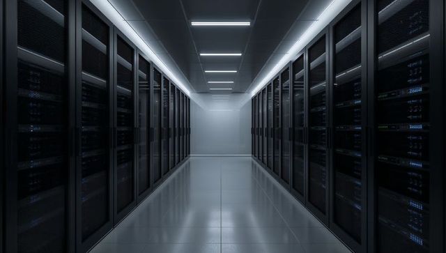 Modern Data Center with Illuminated Servers and Minimalist Design