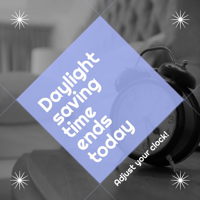 Perfect image for reminders about daylight saving time adjustments. Ideal for use in newsletters, social media posts, and public announcements encouraging people to adjust their clocks. The blue overlay with text adds a clear emphasis on the important message.
