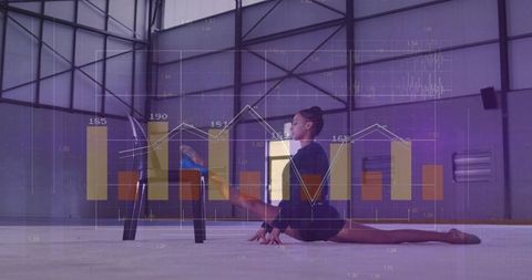 Gymnast Performing Split with Financial Chart Overlay