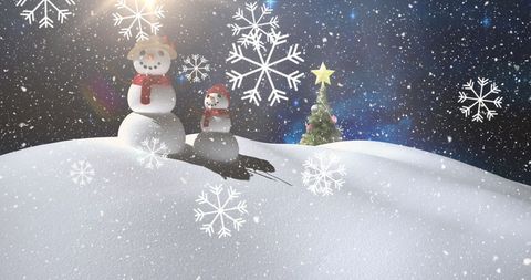 Festive Snowmen and Christmas Tree Under Starry Winter Night - Download Free Stock Images Pikwizard.com