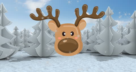 Playful Reindeer Animation with Snowflakes in Winter Wonderland