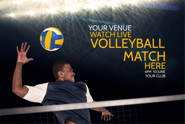 Dynamic Volleyball Player in Action Promoting Live Sports Event - Download Free Stock Templates Pikwizard.com