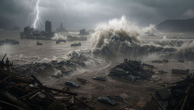Massive storm surge causes widespread destruction in coastal city