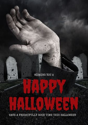 eerie halloween greeting card with rising hand and tombstones - Download Free Stock Templates Pikwizard.com