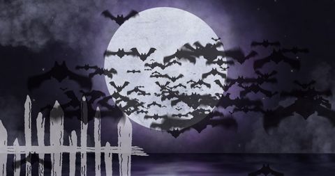 Bats Flying Over Moonlit Night Sky for Halloween - Download Free Stock Images Pikwizard.com