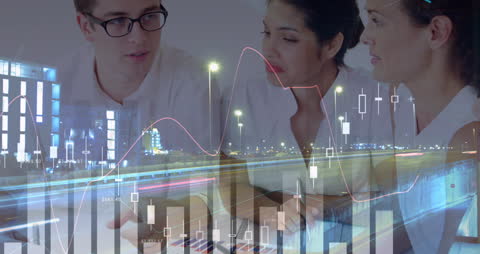 Overlay of Professionals Analyzing Financial Data Trends