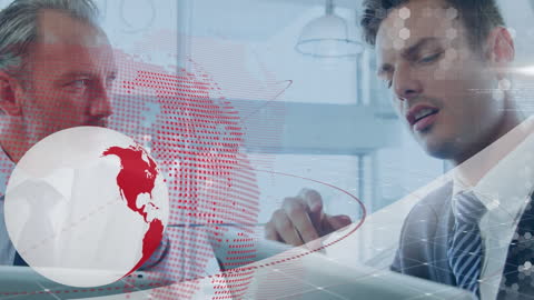 Business Technology Concept with Diverse Professionals and Digital Data Visualization