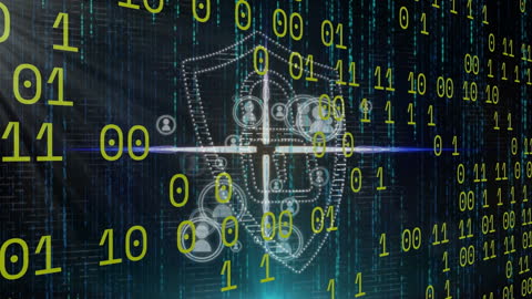 Digital Security Lock Amidst Flowing Code and User Profiles