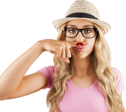 playful young woman with transparent mustache finger pose - Download Free Stock Videos Pikwizard.com