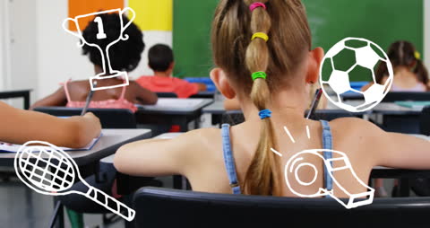 Student in Classroom Surrounded by Education Themed Icons
