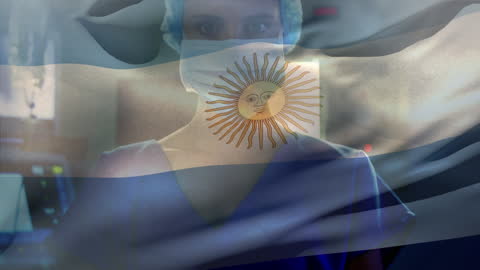 Surgeon Wearing Mask with Overlay of Argentine Flag