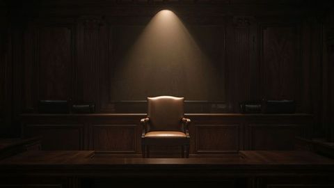 Majestic leather judge's chair illuminated by spotlight