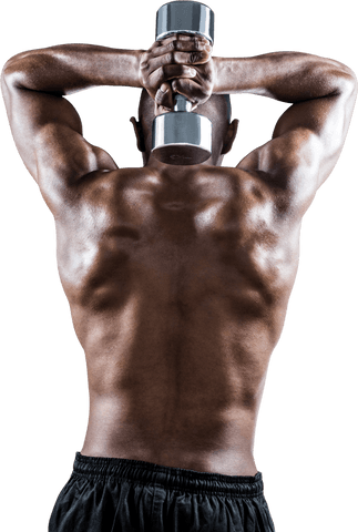 Transparent Muscular Man Lifting Dumbbell Back View Fitness