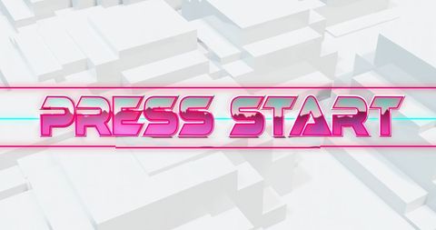 Retro gaming press start neon typography background