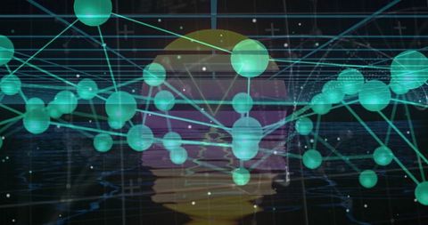 Futuristic digital neural network with connected spheres