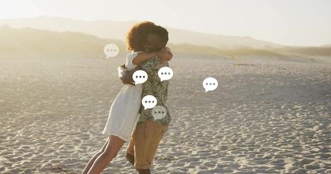 Romantic Beach Embrace: Couple Connecting on Sandy Shoreline