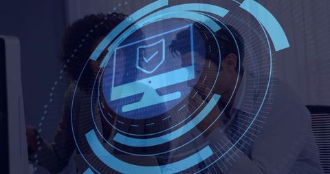 Digital Security Concept with Professionals Collaborating in Futuristic Interface