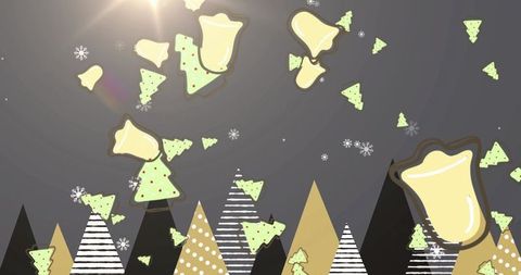 Celebrating minimalist geometric christmas bells over patterned triangle trees night