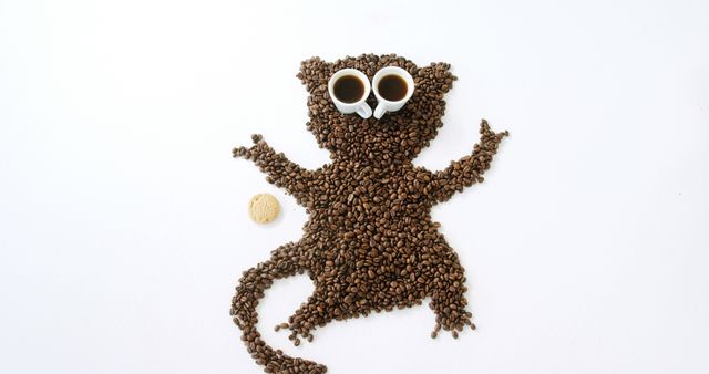 Cat Outline Created with Coffee Beans and Cups for Eyes on White Background - Download Free Stock Images Pikwizard.com