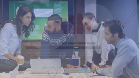 Diverse Team Engaged in Data-Driven Discussion in Modern Office