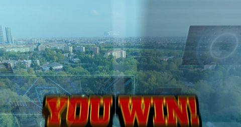 Victory Message Displayed Over Futuristic Cityscape