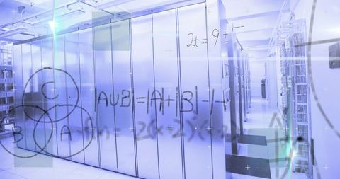 Data Center with Floating Math Formulas on Glass Board
