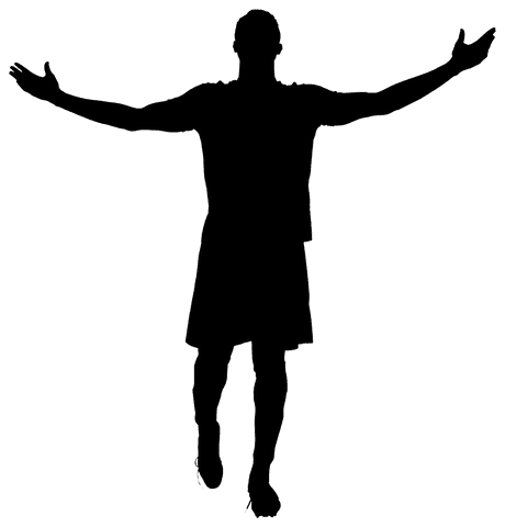 Transparent silhouette of male football player sports action