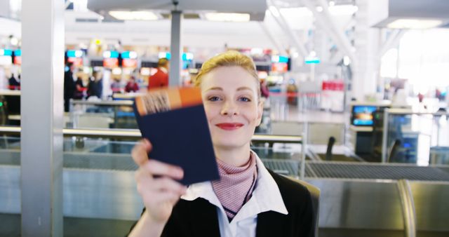Smiling Airline Employee Holding Passport in Airport - Download Free Stock Images Pikwizard.com