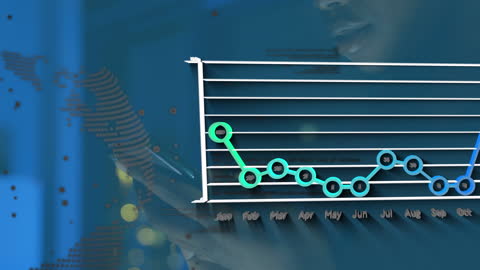 Animated Financial Chart Superimposed on Woman Using Smartphone