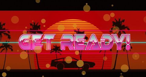 Retro futurism digital interface with get ready text